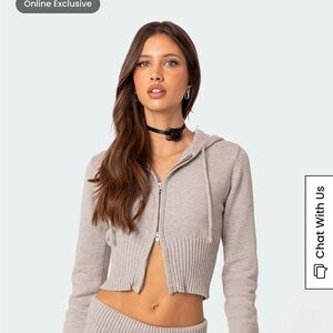 Edikted Gray Cropped Hoodie